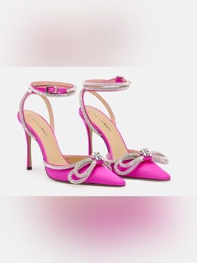 MACH & MACH Hot Pink Crystal Bow Ankle-Strap Pumps size 42 retail $1265